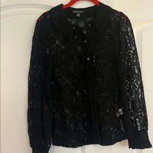Cable and gauge, black lace blouse, small